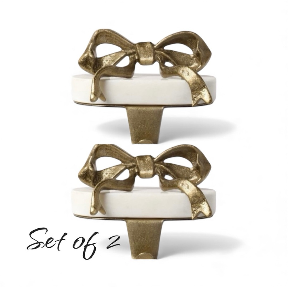 Marble and Metal Bow Christmas Stocking Holder Gold SET OF 2- Studio McGee